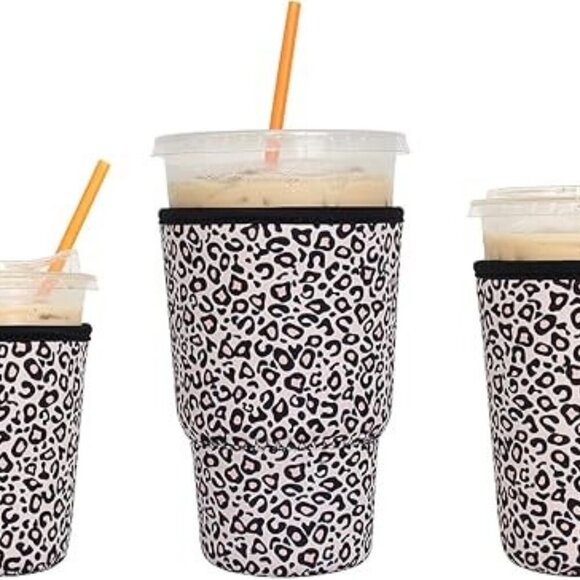 3 Pack Reusable Iced Coffee Sleeves Black Leopard-print - Picture 1 of 6